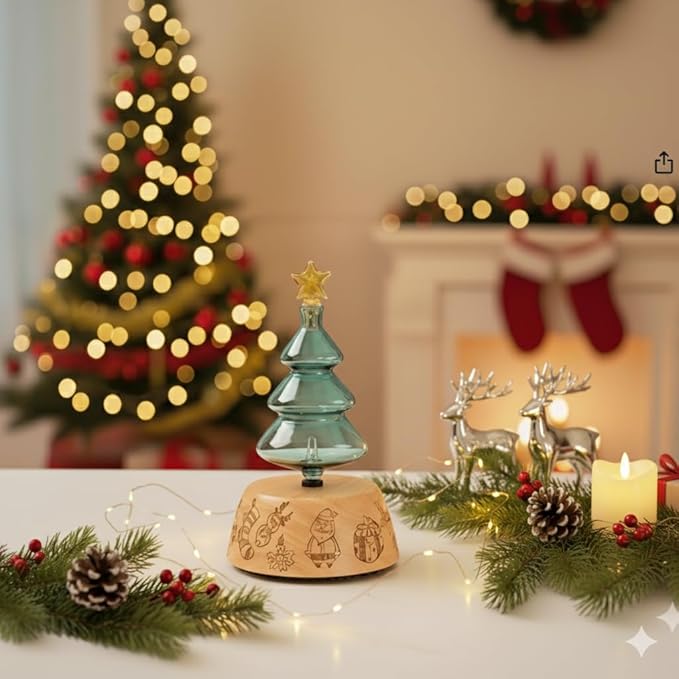 Christmas Tree Aromatherapy Diffuser for Essential Oil, Waterless Glass Nebulizer w/ Auto-Off Switch, Best Christmas Gifts & Decoration Ideas for Women, Friends, Family