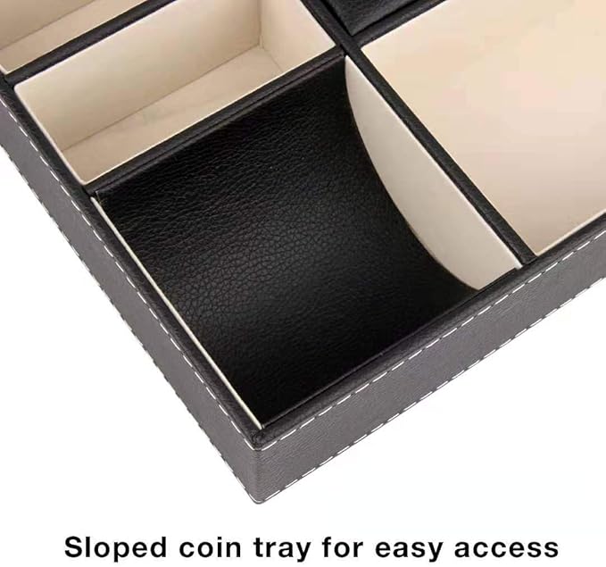 Baoyun Mens Valet Tray Organizer, Mens Jewelry Box, Nightstand Organizer for Men with 5 compartments, Faux Leather Key Tray for Entryway Table, Bedside Storage for Watch, Coin, Phone Gifts for Men