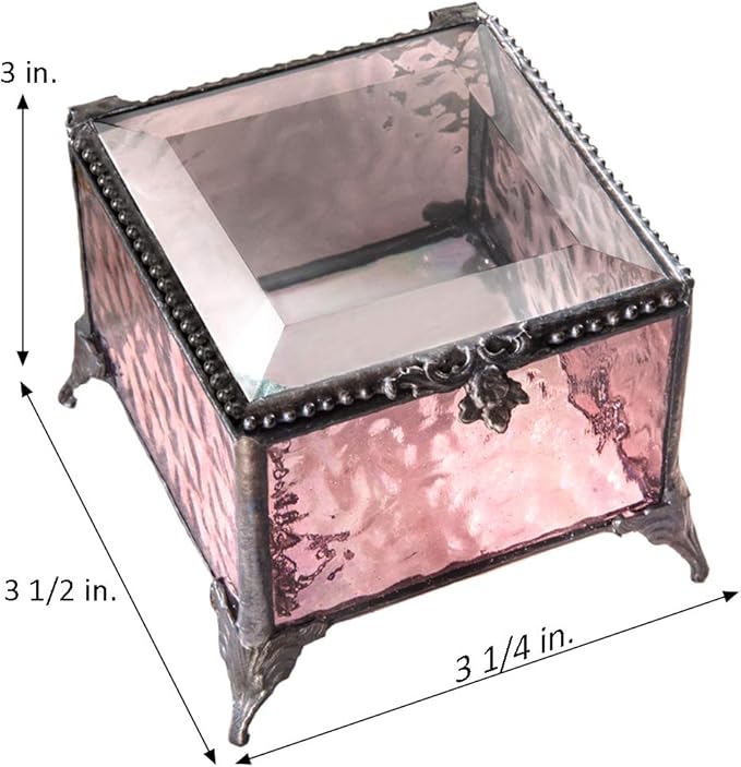 Personalized Pink Rose Glass Box Decorative Vanity Display Case Storage Jewelry Organizer Keepsake Gift for Her Girl Women Pink Vintage Decor J Devlin Ellen Box 903 EB245