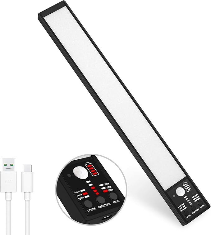 YELKO Under Cabine t Lights,12inch Rechargeable Motion Sensor Closet Light, 3200mAh Battery Operated Nightlights, Cordless Dimmable Motion Activated LED Lamp for Kitchen Wardrobe Cupboard