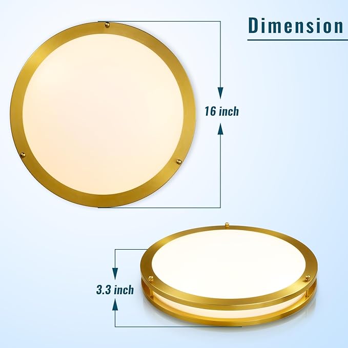 Gold Light Fixtures Ceiling Mount 16 inch Set of 2, Modern Kitchen Lighting Fixtures Ceiling 36W, Dimmable Close to Ceiling Light Fixture 5CCT for Bedroom, Bathroom, Living Room