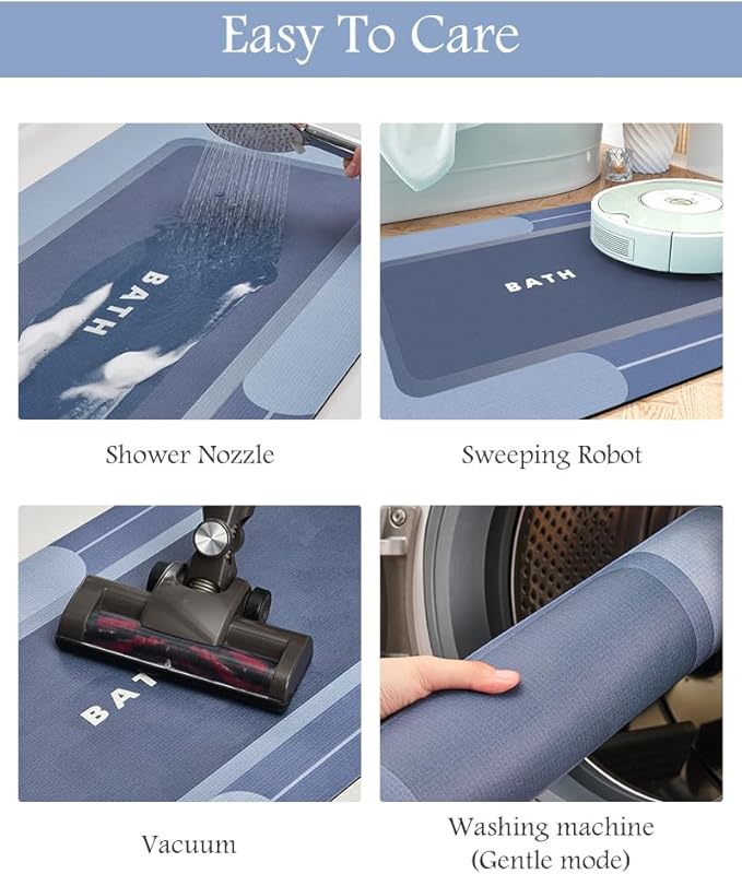 MontVoo-Bath Mat Rug Long Non Slip Super Absorbent Bathroom Runner Stain Resistant Quick Dry Thin Bathroom Mat Fit Under Door-17"x50",Navy