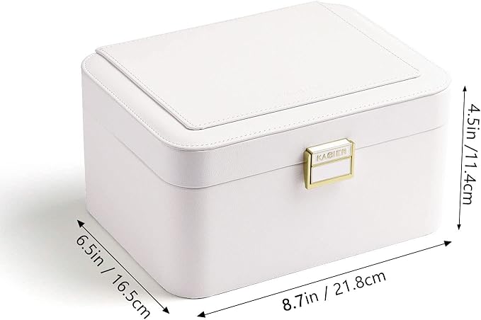 KAMIER Jewelry Box Organizer for Women,2 Layer Jewelry Organizer Boxes for Earrings Bracelets Rings Necklaces,Luxury Leather & Soft Velvet Lined,Gift Box Packaging, White