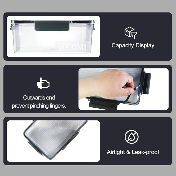 Eclirgan Food Containers with Lids/Lock,Rectangle Food Container Set with Leakproof/BPA Free,Clear Freezer Storage Set for Lunch/pantry/Travel/Deli Food(16/33/67 OZ)