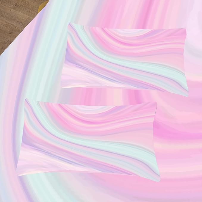 Tailor Shop Girls Comforter Twin Size, Pink And Purple Tie Dye Bedding With 2 Pillowcases