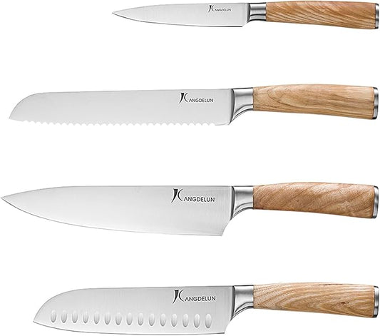 Natura Series 4 PCS Chef Knife Set with Gift Box, Ultra Sharp Kitchen Knives with Natural Wooden Handles