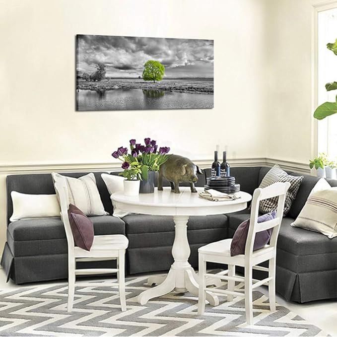 KREATIVE ARTS Canvas Wall Art Paintings Green Tree Landscape in Black and White Modern Giclee Framed Artwork Pictures for Living Room Decoration 40x20inch