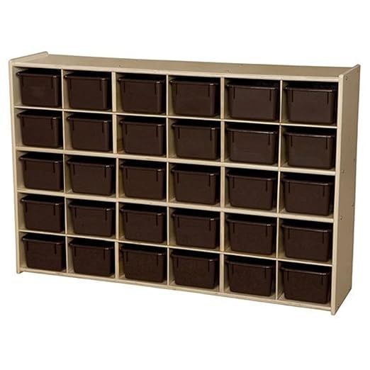 Contender Kids 30-Cubby Montessori Storage Box with Chocolate Bins, Natural Wooden Cabinet Made of Baltic Birch Plywood, Storage Organizer for Schools & Home