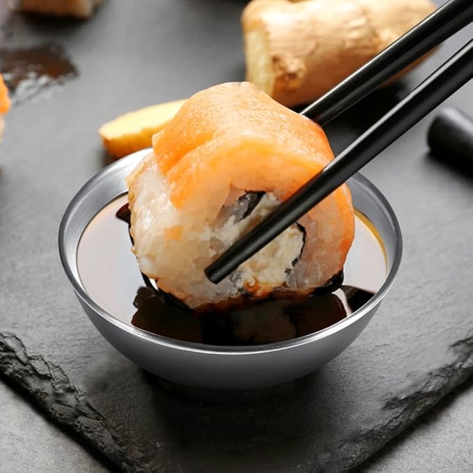 12 Pack 3.2inch Stainless Steel Sauce Dishes Mini Individual Saucers Bowl Round Seasoning Dishes Sushi Dipping Bowl Appetizer Plates, Sliver