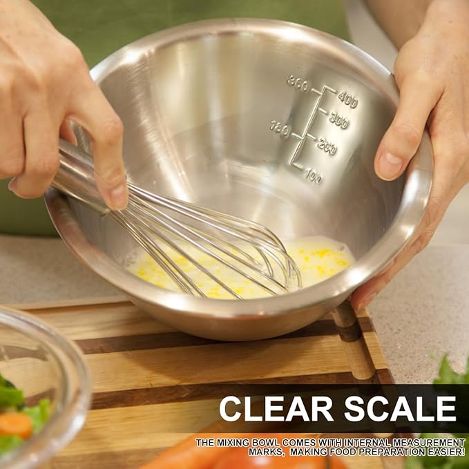 Nesting Mixing Bowl Set, 10 Pack Stainless Steel Bowls with Scale Marks, Baking Bowls Mixing Set for Kitchen Food Space Saving Storage, Cooking, Baking.