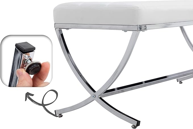 EALSON Modern Entryway Bench Leather Upholstered Dining Bench with Metal Base Button Tufted Ottoman Bench with Padded Seat Accent Foot Bench for Bedroom End of Bed/Living Room, White