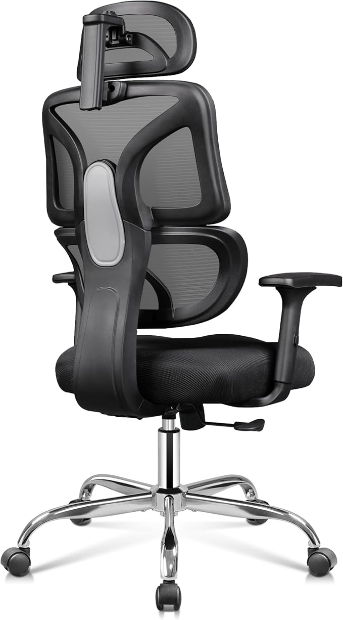 DEVAISE Office Chair Big and Tall Reclining Ergonomic Desk Chair for Long Hours, Comfy Breathable Mesh, Adjustable Armrests with Lumbar Support, Black
