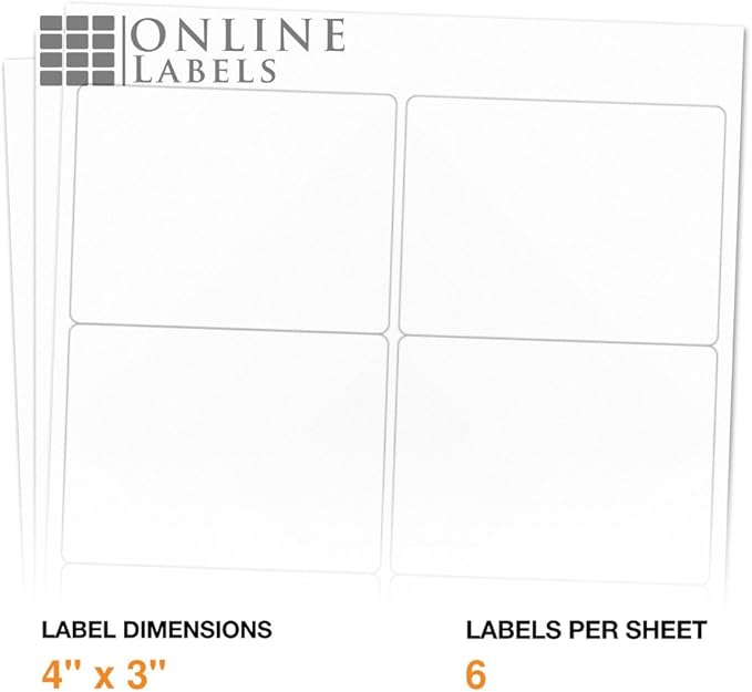 4 x 3 Rectangle Mailing Labels - Permanent, White Matte - Shipping, Wine, Product - Pack of 6,000-1,000 Sheets - Inkjet/Laser Printers - Online Labels