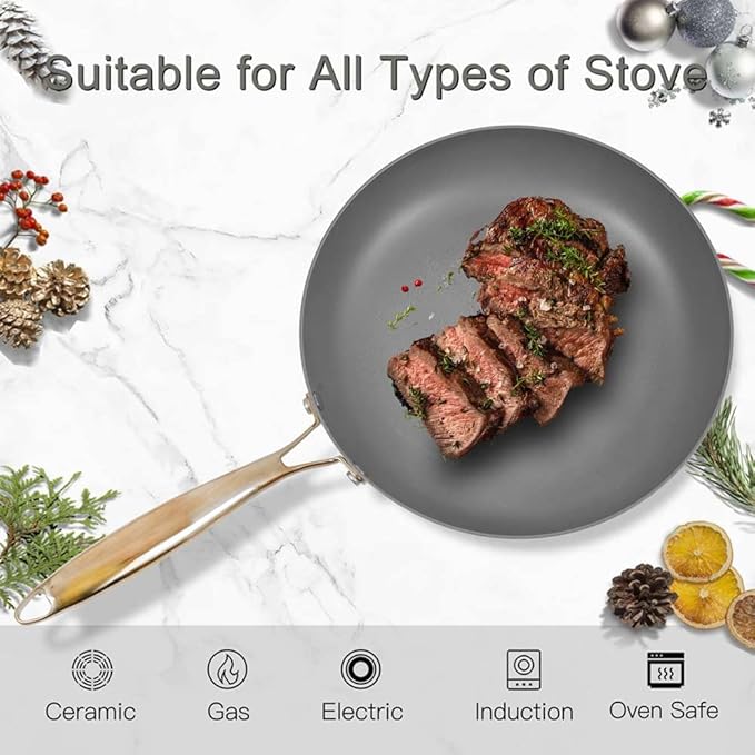 AUDANNE Nonstick Pots and Pans Set 9 Pieces, Non Stick Kitchen Cookware, Cooking Skillets Include Frying Pan with Lid, Saucepan, Casserole, Spoon, Turner Spatula, PFOA Free for Induction, White & Gold