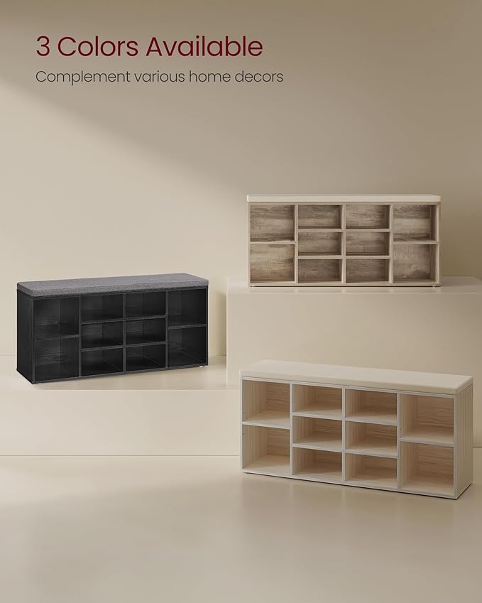 VASAGLE CUSTOS Collection - Shoe Bench, Storage Bench with Padded Seat, Entryway Bench with 10 Compartments, for Bedroom, 11.8 x 40.9 x 18.9 Inches, Camel Brown and Cappuccino Beige ULHS010K02
