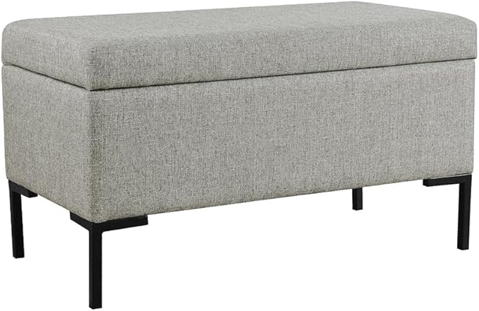 HomePop Upholstered Storage Bench with Metal Leg|Homepop Home Décor|Bench with Storage for Living Room & Entryway - Gray Woven