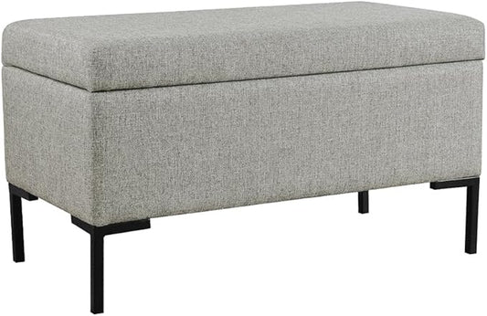 HomePop Upholstered Storage Bench with Metal Leg|Homepop Home Décor|Bench with Storage for Living Room & Entryway - Gray Woven