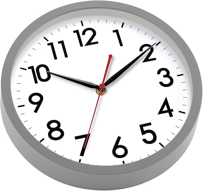 AKCISOT Wall Clock 10 Inch Silent Non-Ticking Modern Clocks Battery Operated - Analog Classic for Office, Home, Bathroom, Kitchen, Bedroom, School, Living Room(Gray)