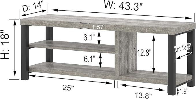FOLUBAN Storage Bench, Vintage Wood Shoe Bench for Entryway Hallway, Industrial Indoor Shoe Rack Seat for Bedroom, Living Room, Light Grey, 43.3 Inch