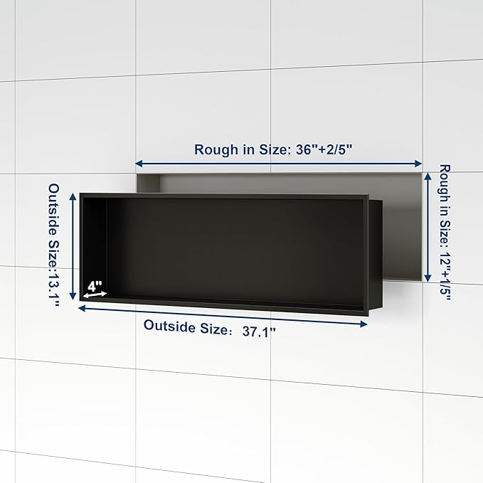 Stainless Steel Shower Niche 36" X 12", No Tile Needed Wall Niche, Recessed Shower Shelf for Bathroom Storage, Matte Black