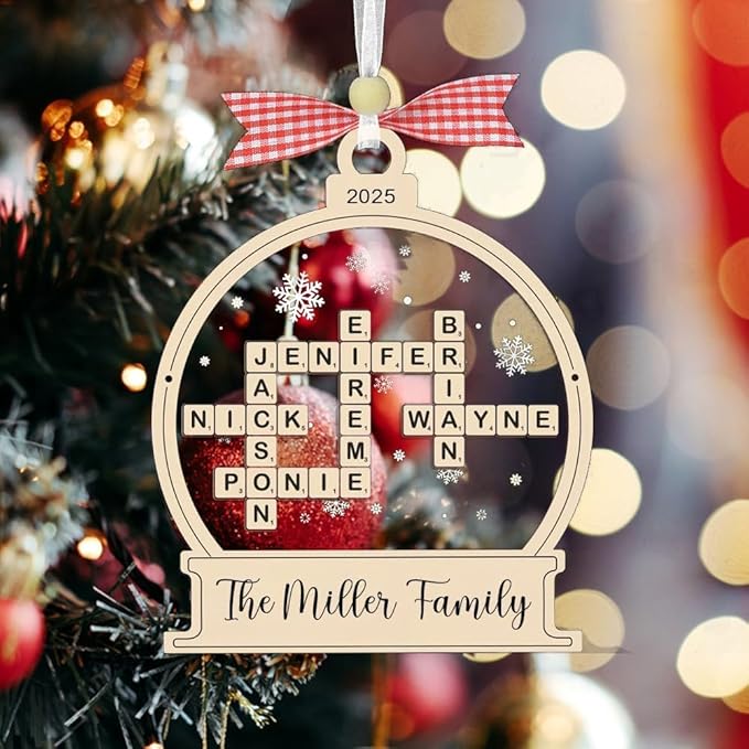 Custom Family Crossword Christmas Ornament, Personalized Srabble Christmas Keepsake Decor, Family Names Puzzle Home Decor, Custom Scrabble Hanging Gift