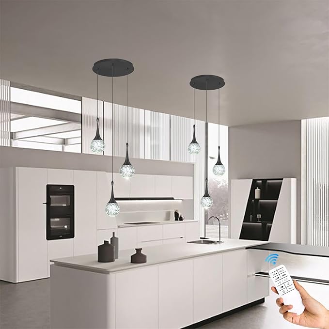 Pendant Light Fixtures 3-Light Kitchen Island Pendant Lights Modern Black Chandelier Dimmable LED Pendant Lighting for Kitchen Island Dining Room