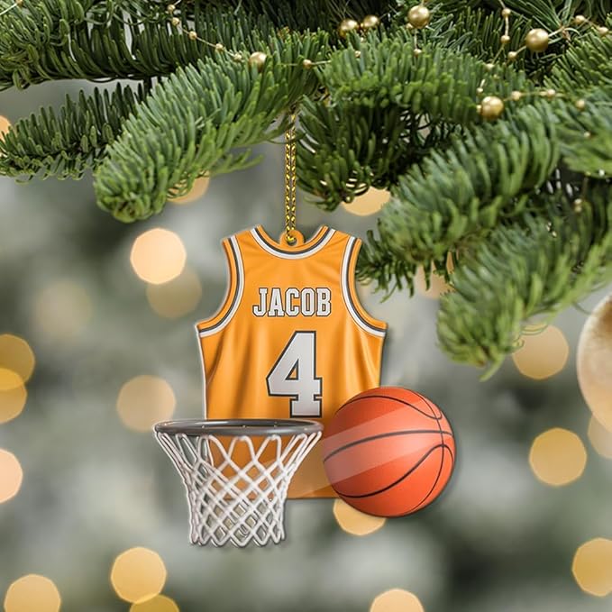 Famitrendz Custom Basketball Christmas Ornaments 2025, Custom Name Basketball Acrylic Christmas Tree Decorations, 2D Flat Baller Ornaments for Tree 05