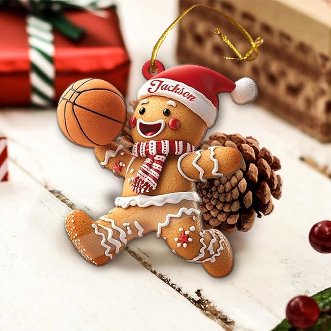 Custom Basketball Christmas Ornaments 2025, Custom Name Basketball Acrylic Christmas Tree Decorations, 2D Flat Baller Ornaments for Tree 06