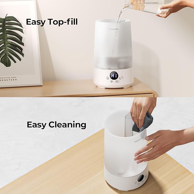 Homvana 3.6L Cool Mist Humidifiers for Bedroom, Large Room, Home, Whole House, Office, Living Room, 34H Top Fill Easy to Clean, Humidifier for Baby, Nursery, Infants, Kids, Toddlers, BPA-Free (White)