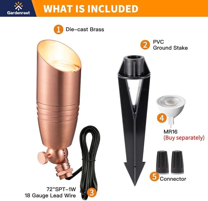 Low Voltage Spotlight LED - 12V Copper Outdoor Light Fixture Weather Proof, Brass Landscape Lights Bullet, Hardwired Coastal for Flag Sign Without Bulbs (10 Pack)