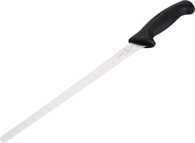 Mercer Culinary M23010 Millennia Black Handle, 10.3-Inch Granton Edge, Salmon, Slicer