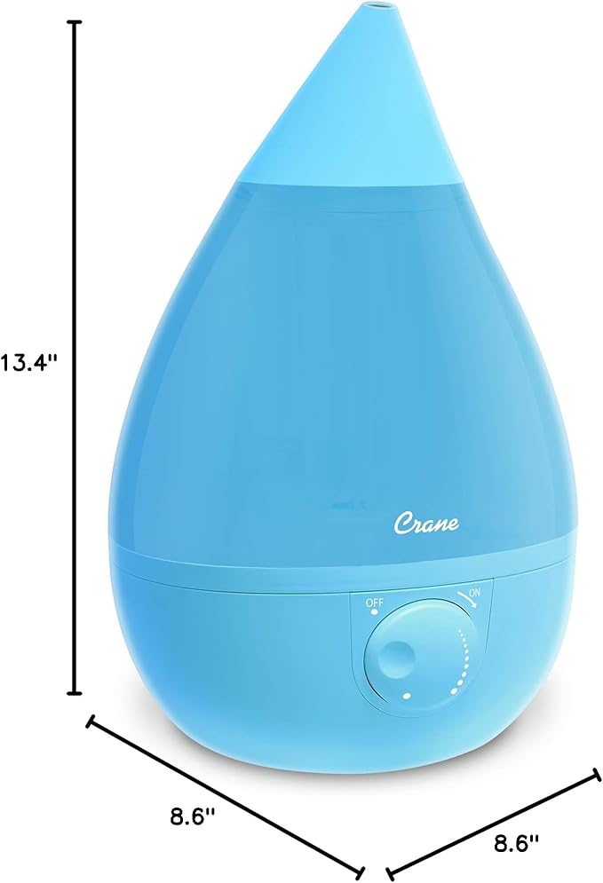 Crane Ultrasonic Cool Mist Humidifier for Bedroom, Baby Nursery, Kids Room, Plants, or Office, Large 1 Gallon Tank, Filter Optional, Aqua