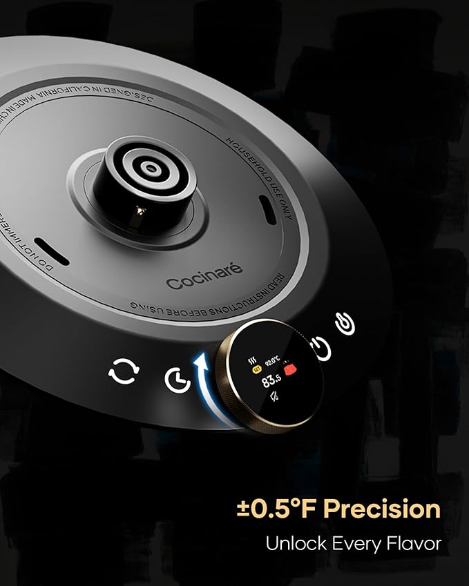 Cocinare Soulagues Electric Gooseneck Kettle, ±0.5℉ Temperature Control for Pour-over Coffee & Tea, Stainless Steel Interior, Quick Heating for Boiling Water (Soulages)