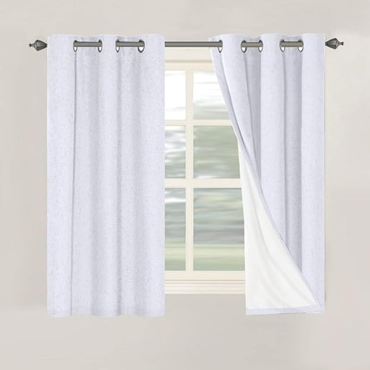 H.VERSAILTEX Primitive Linen Curtains 100% Blackout Curtain Drapes Burlap Curtains with White Thermal Insulated Liner, Grommet Top Drapes Living Room/Bedroom (2 Panels, 42 x 54 Inch, Bright White)