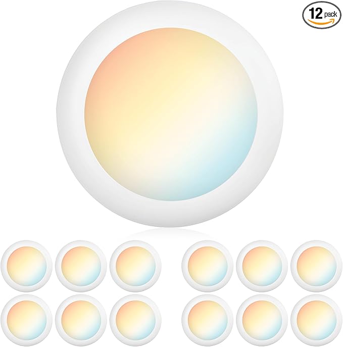 PARMIDA (12 Pack) 4 Inch Dimmable 5CCT LED Disk Lights, 10W Surface Mount Recessed Ceiling Lighting, 5 Color Selectable 2700K/3000K/3500K/4000K/5000K, 900lm, J-Box Or Recessed Can Installation, UL