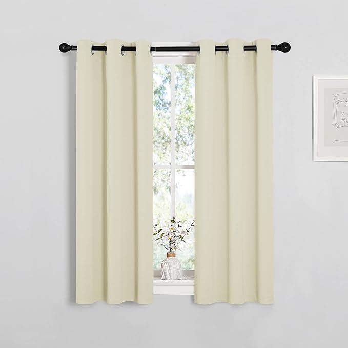 NICETOWN Room Darkening Short Curtain Panels for Small Window, Beige, 2 Panels, W29 x L40 -Inch, Thermal Insulated Grommet Room Darkening Draperies/Drapes for Window