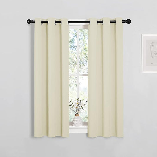 NICETOWN Room Darkening Short Curtain Panels for Small Window, Beige, 2 Panels, W29 x L40 -Inch, Thermal Insulated Grommet Room Darkening Draperies/Drapes for Window