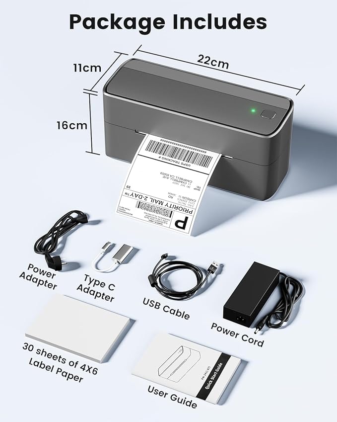 Phomemo Bluetooth Shipping Label Printer, 241BT 4X6 Wireless Thermal Printer for Samll Business, Label Printers for Shipping Package, Compatible with iPhone, Android, Amazon, Shopify, UPSP, Gray
