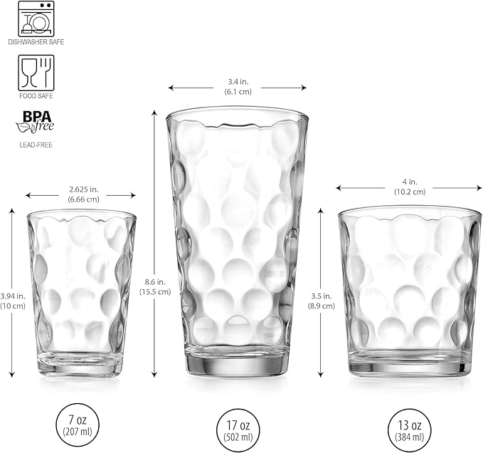 Home Essentials 12-pc Galaxy Glassware - Drinking Glasses, Mixed Drinkware Set. Highball 17 oz. Rock 13 oz. Juice 7 oz. Glass Tumblers