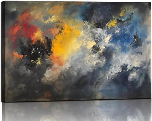 Abstract Wall Art for Living Room Black Modern Canvas Artwork Fantasy Colorful Cloud Pictures Contemporary Painting Decor for Bedroom Home Office Decorations 24x36 inches