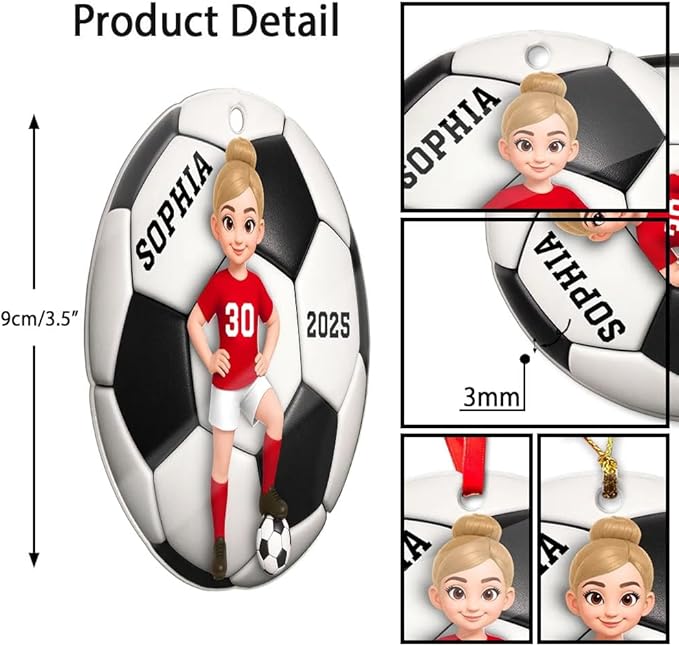NAZENTI Personalized Soccer Ball Christmas Ornament, Custom Family Girl, Boy Soccer Player Ornament with Name & Number, Soccer Keepsake Men Player Christmas Tree Decoration, Xmas Gifts