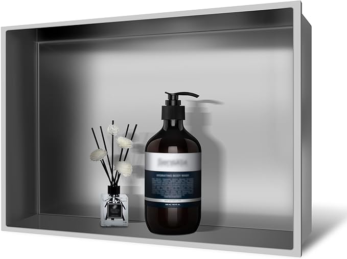 18" x 12" Brushed Nickel Shower Niche, 1 Shelf, Contemporary Style, Shower Caddies