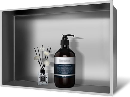 18" x 12" Brushed Nickel Shower Niche, 1 Shelf, Contemporary Style, Shower Caddies
