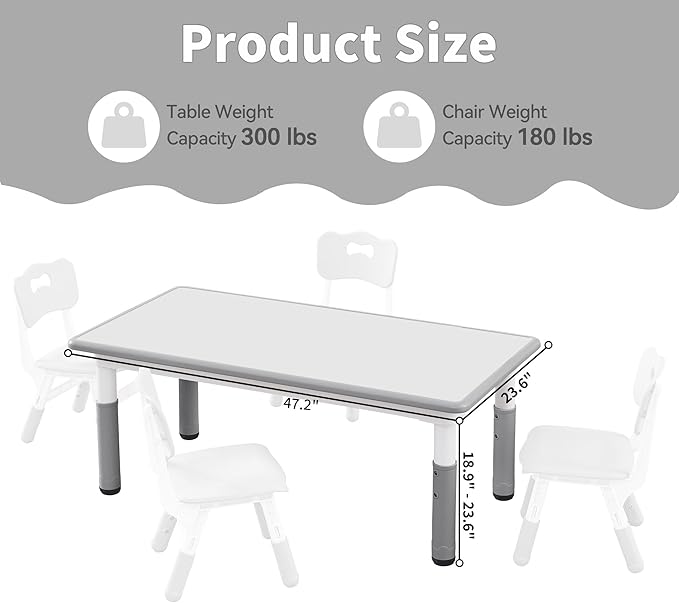 Adjustable Kids Table, Arts and Crafts Child Table with Graffiti Desktop, 7 Level Height Adjustable Children Table for Ages 3-8, Easy to Wipe Toddler Desk for Classrooms/Daycares/Homes