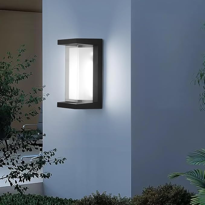 FUPE 24W LED Outdoor Wall Lights 3 Color Exterior Wall Sconce Outside Light Fixtures Exterior Porch Wall Lighting with Double Shade, Modern Matte Black Wall Lamps for Patio Front Door Entryway, 1-Pack