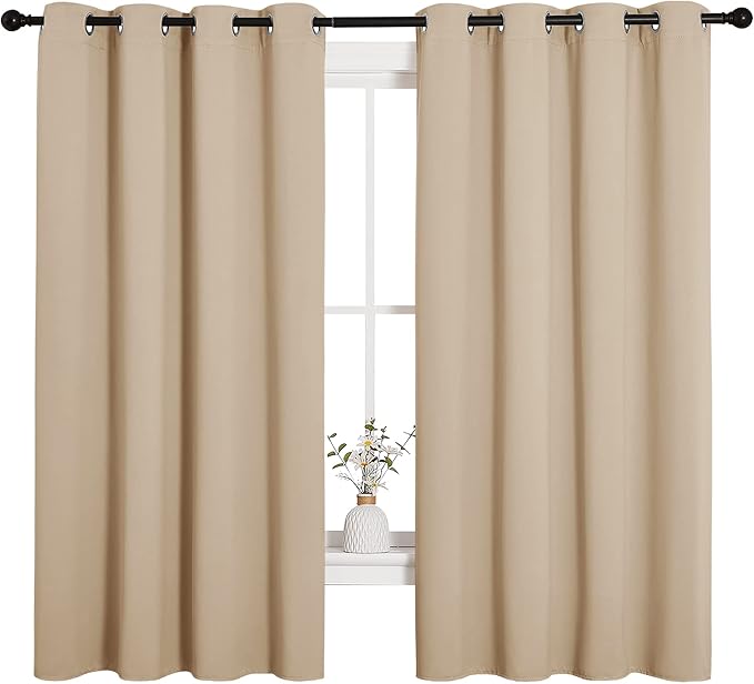 NICETOWN Room Darkening Curtain Panels for Cafe, Thermal Insulated Grommet Room Darkening Draperies/Drapes for Window (Biscotti Beige, 2 Panels, W55 x L68 -inch)