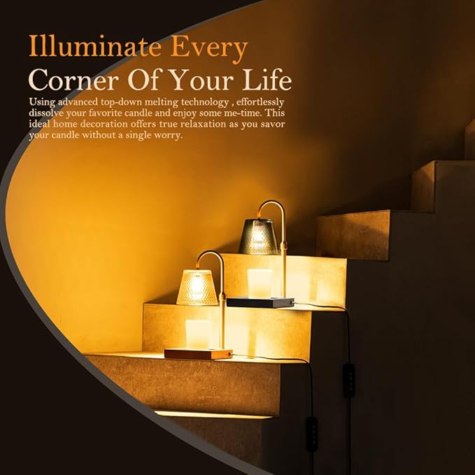 Candle Warmer Lamp: Adjustable Height, Dimmer, and On/Off Timer (8H/4H/2H) - an Elegant and Creative Gift, Fits Various Sizes of Scented Candles (Amber)