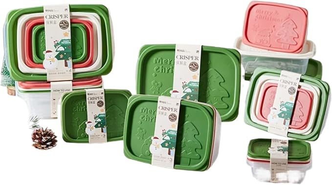 Plastic Food Storage Container Set, 4 Containers with Lids, Assorted Colors (RECTANGULAR MERRY)