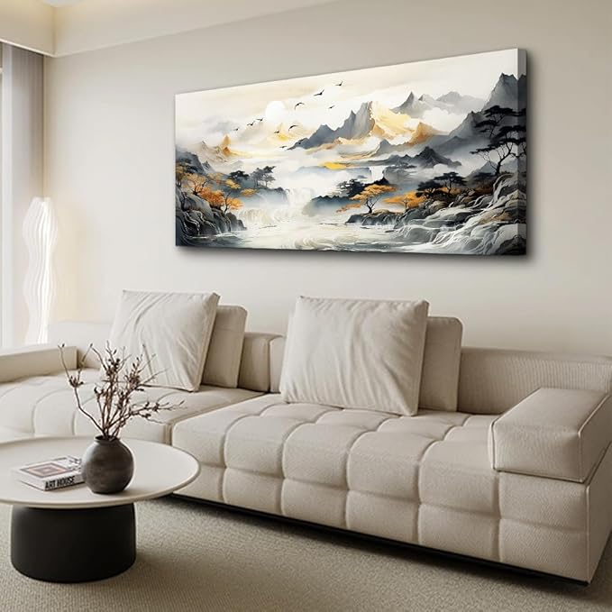 hyidecorart Framed Canvas Wall Art For Living Room Large Size Wall Decorations For Office Bedroom Wall Decor Mountain Landscape Wall Paintings Abstract Wall Pictures Modern Artwork Home Decor 24X48