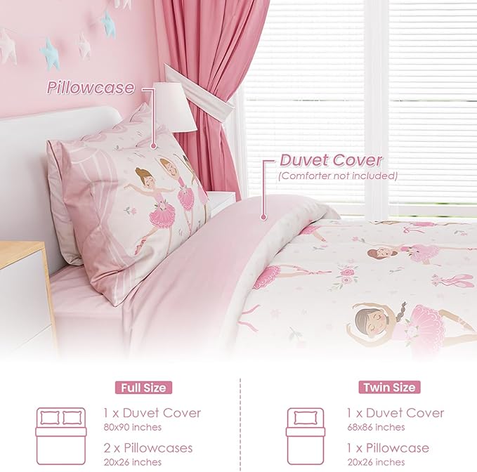 SANDJEST Ballet Duvet Cover Sets Twin Size for Kids Girls, Include 1 Polyester Comforter Cover 68x86 Inches and 1 Pillowcase 20x26 Inches, Comforter Not Included, Gift for Christmas Birthday